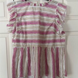 Chic Soul Pink and Tan Striped Blouse